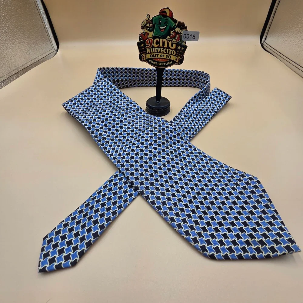 Lauren Ralph Lauren Mens Blue Geometric Silk Necktie USA Made RN 41381